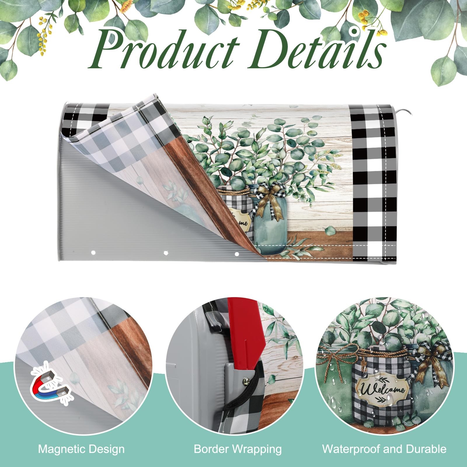 Tiamon Summer Eucalyptus Jar Mailbox Covers Magnetic As Shown in the Figure