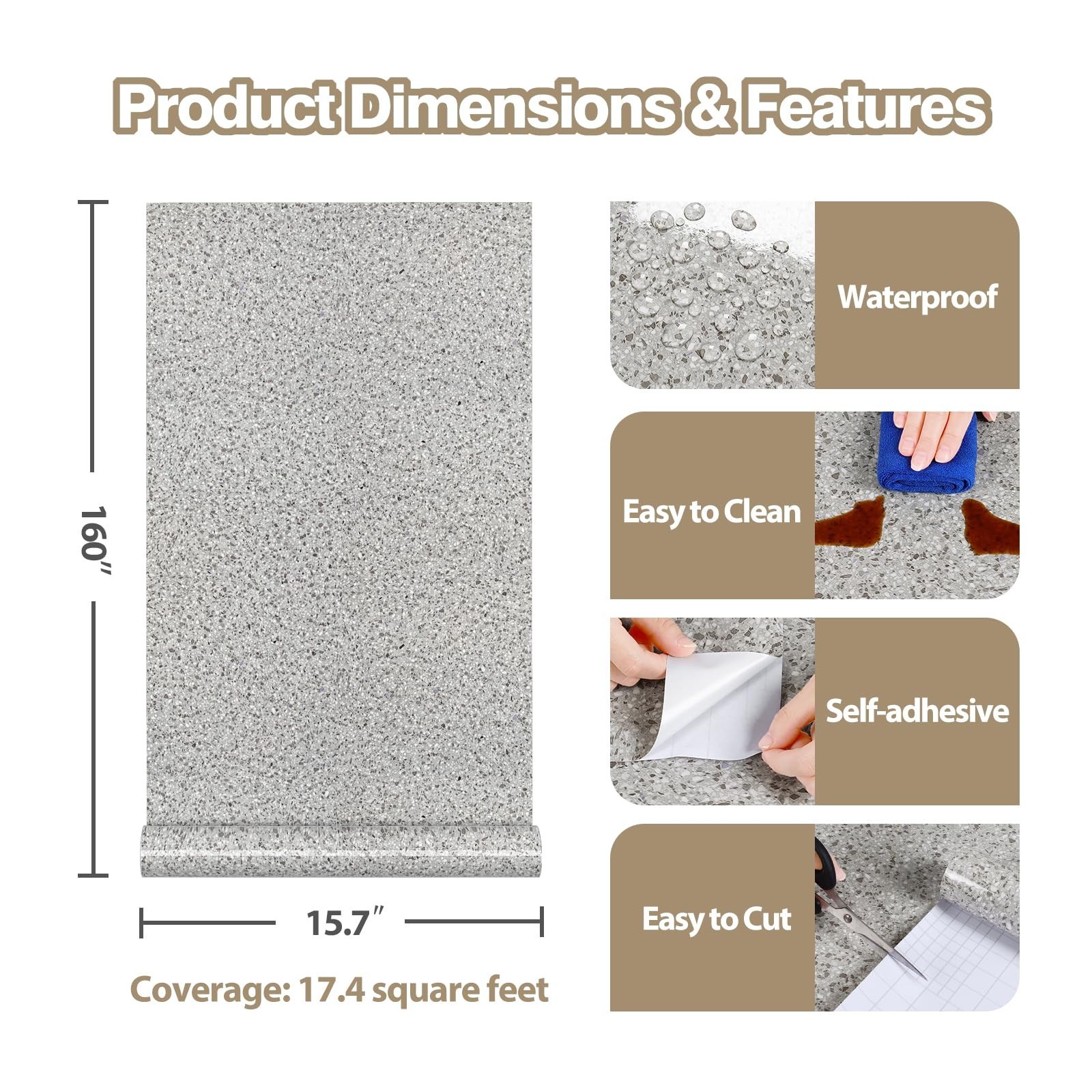 Light Grey Granite Countertop Contact Paper Waterproof Glossy Marble Contact …