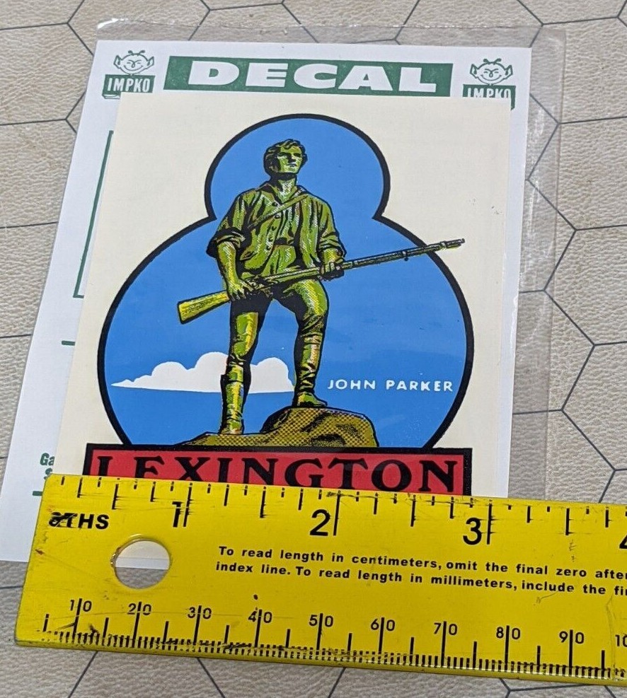 Lexington Mass John Parker Statue 3" x 4" Lot of 2 Vintage Impko Decals!