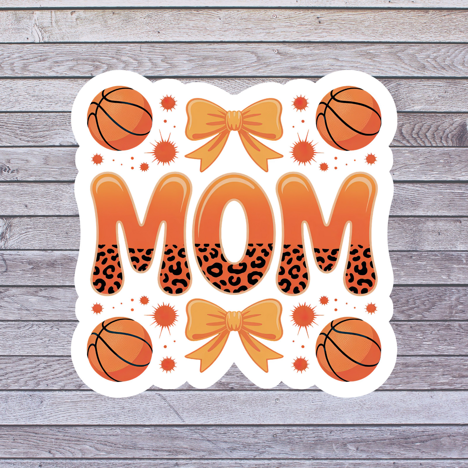 Basketball sticker vinyl decal mom bows leopard ball orange sports design