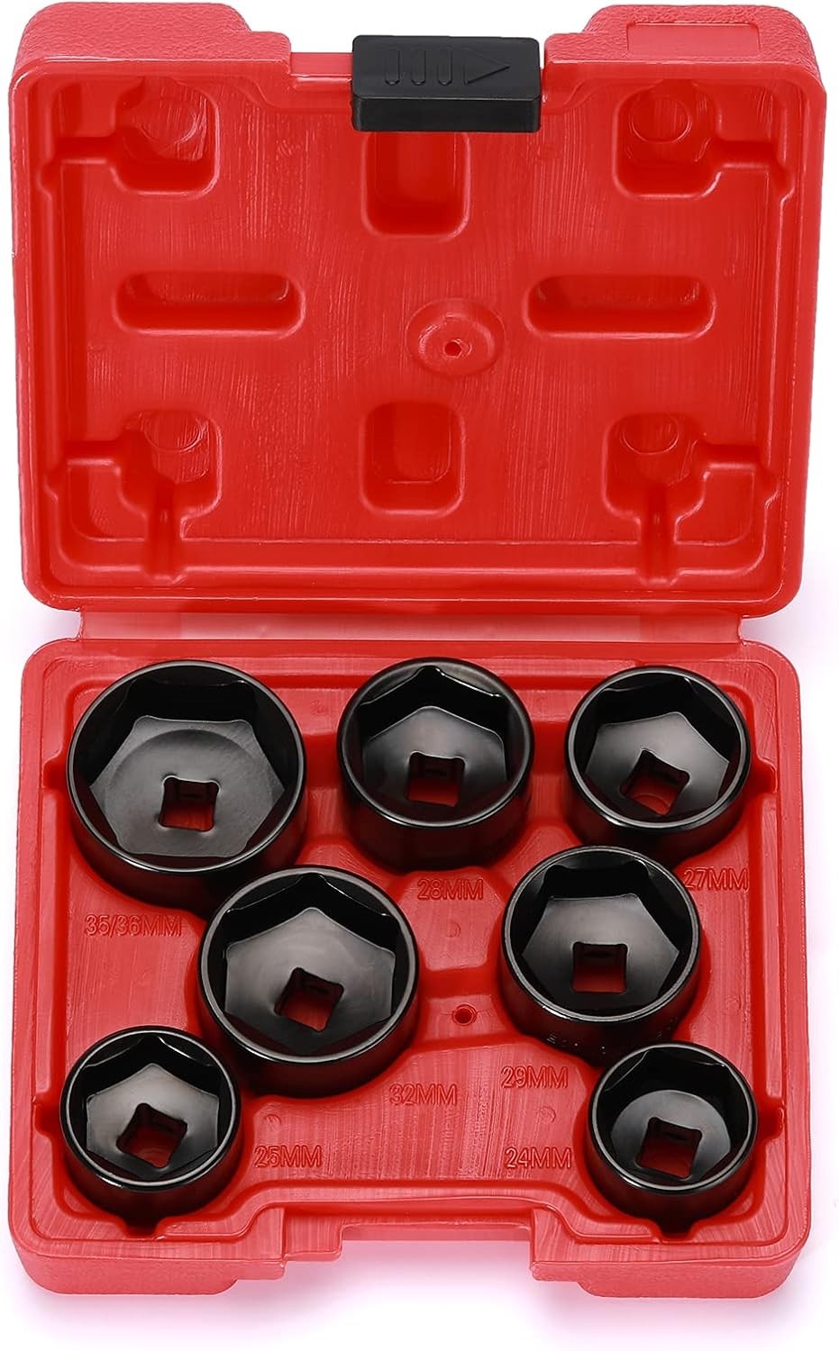 7 Pieces 3/8" Drive Low Profile Oil Filter Socket Set, 24mm, 25mm, 27mm, 28mm, 2