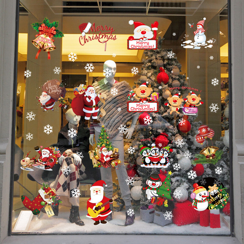 Christmas Santa Claus Reindeer Snowman Clings Wall Decor Window Door Stickers