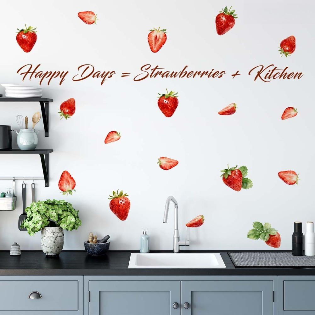 DIY Strawberry Wall Stickers PVC Decals for Kitchen Bedroom Living Room 60x30cm