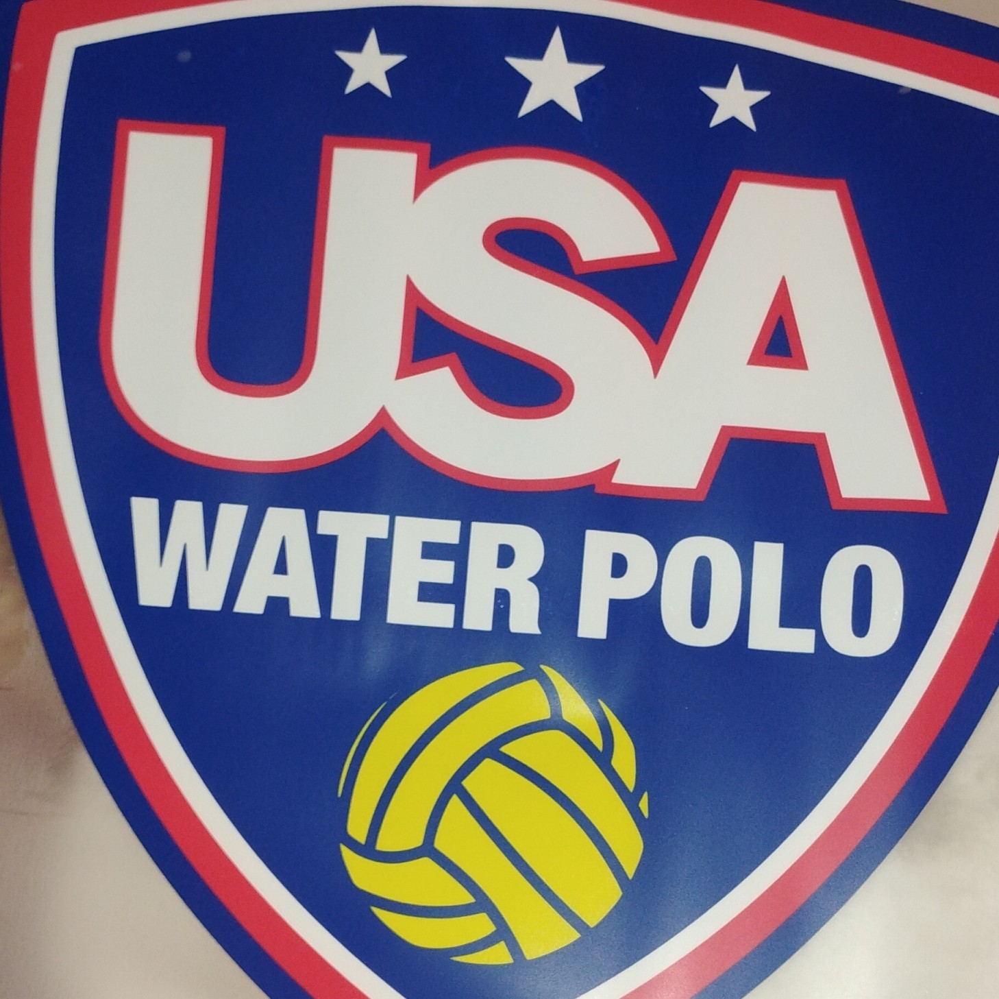 USA Water Polo Shield Logo Decal Sticker Pair (2) Blue Red White Yellow