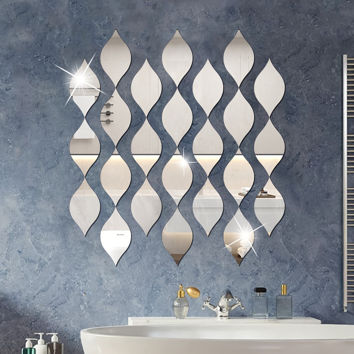 Removable Mirror Tile Waterdrop Shape Peel And Stick Bedroom Hanging Decor