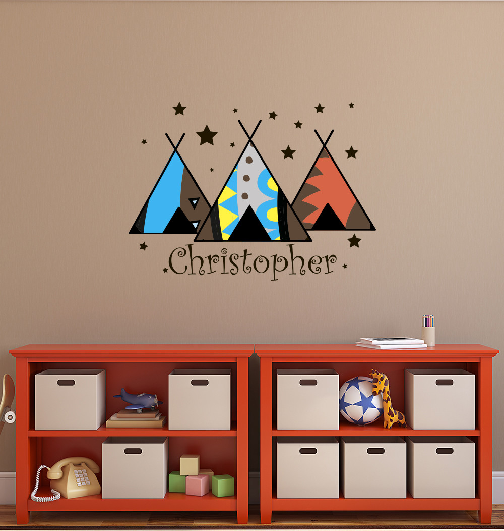 Personalized Baby Name Wall Decals Tribal Nursery Teepee Full Color Decal aa451