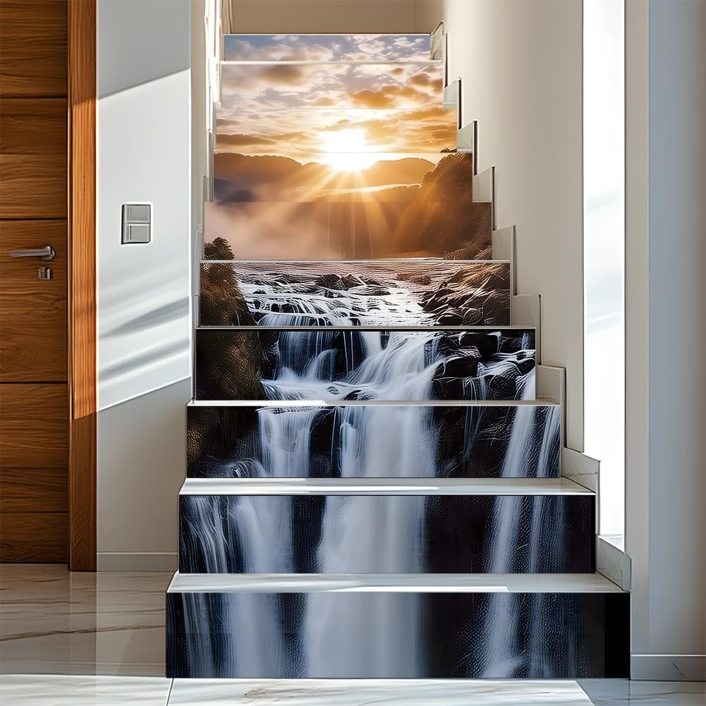 15 Strips 3D Waterfall Stair Decals, Peel and Stick Stairs Riser Stickers Nat…