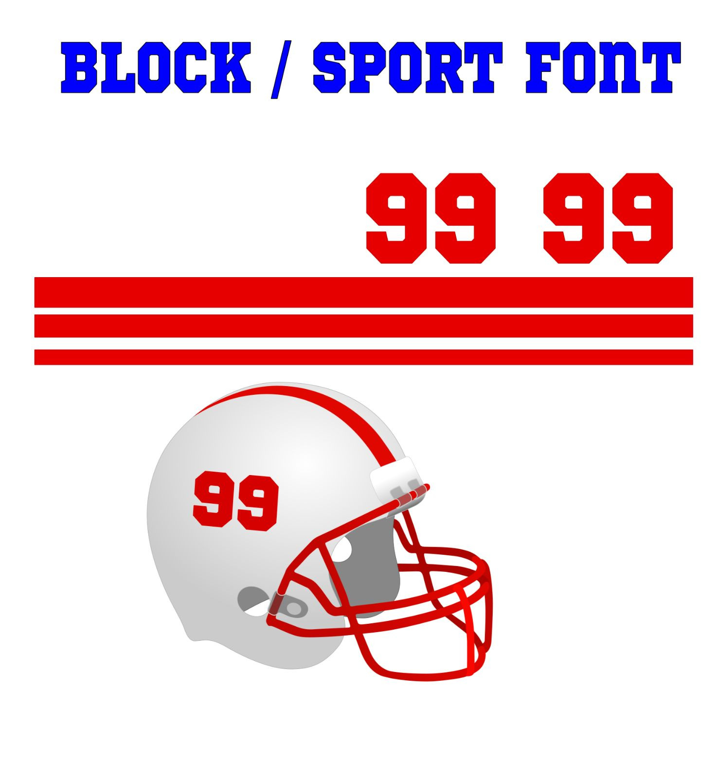 Football Helmet Stripe & Sport Block Font Number Vinyl Decal Set – Select Color