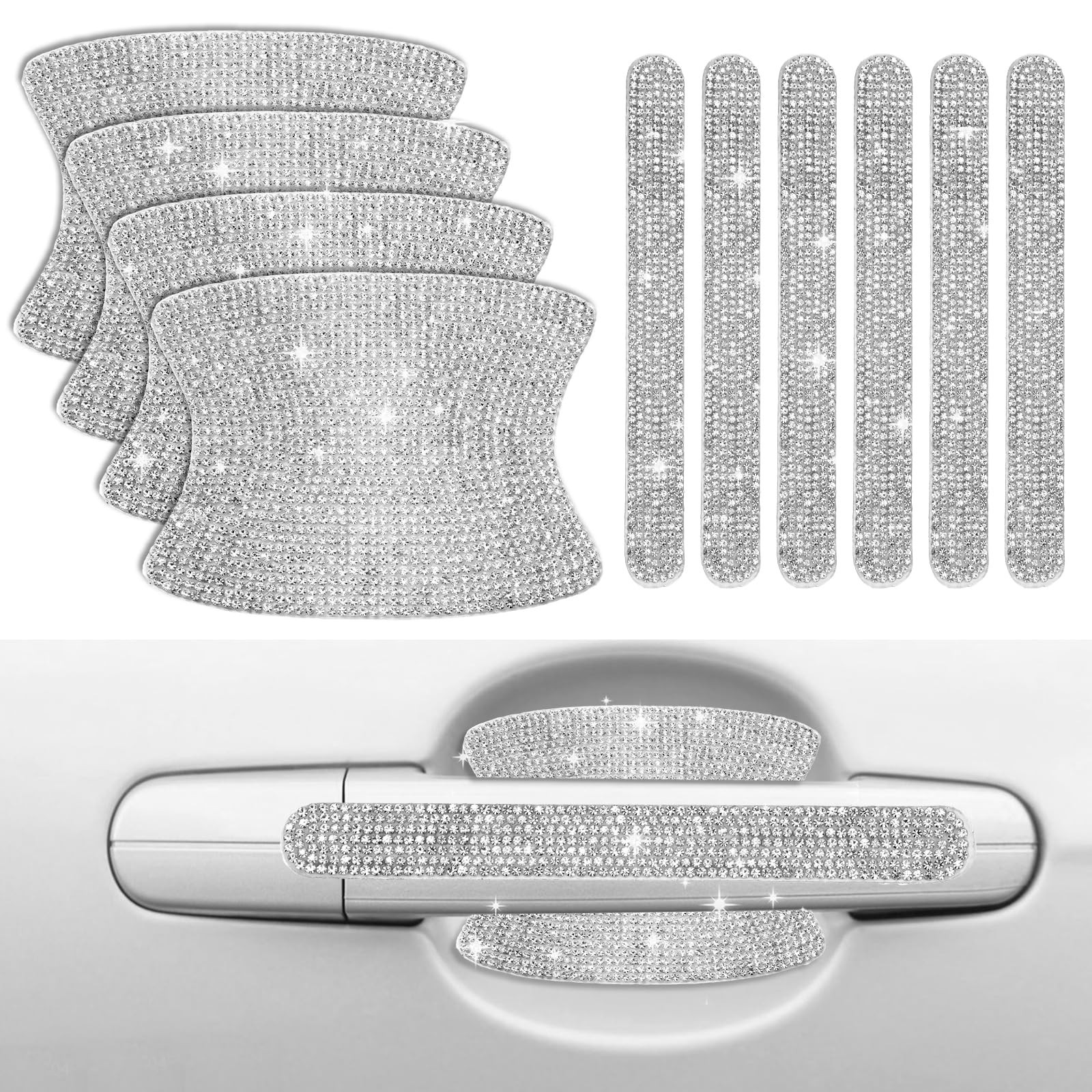 Crystal Car Door Handle Scratches Protector – 10PCS Silver Rhinestone Sticker…