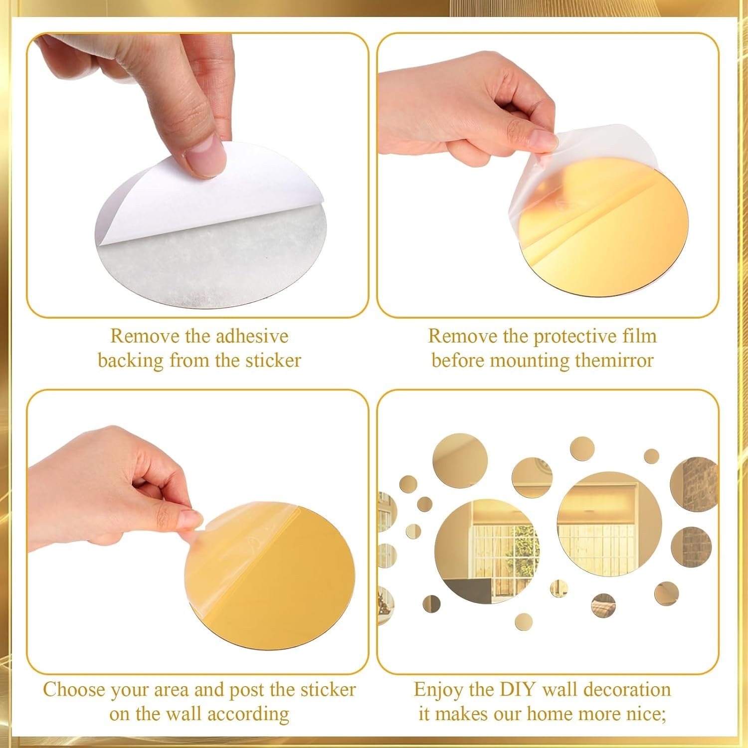 Gold Acrylic Mirror Wall Stickers – Set of 32