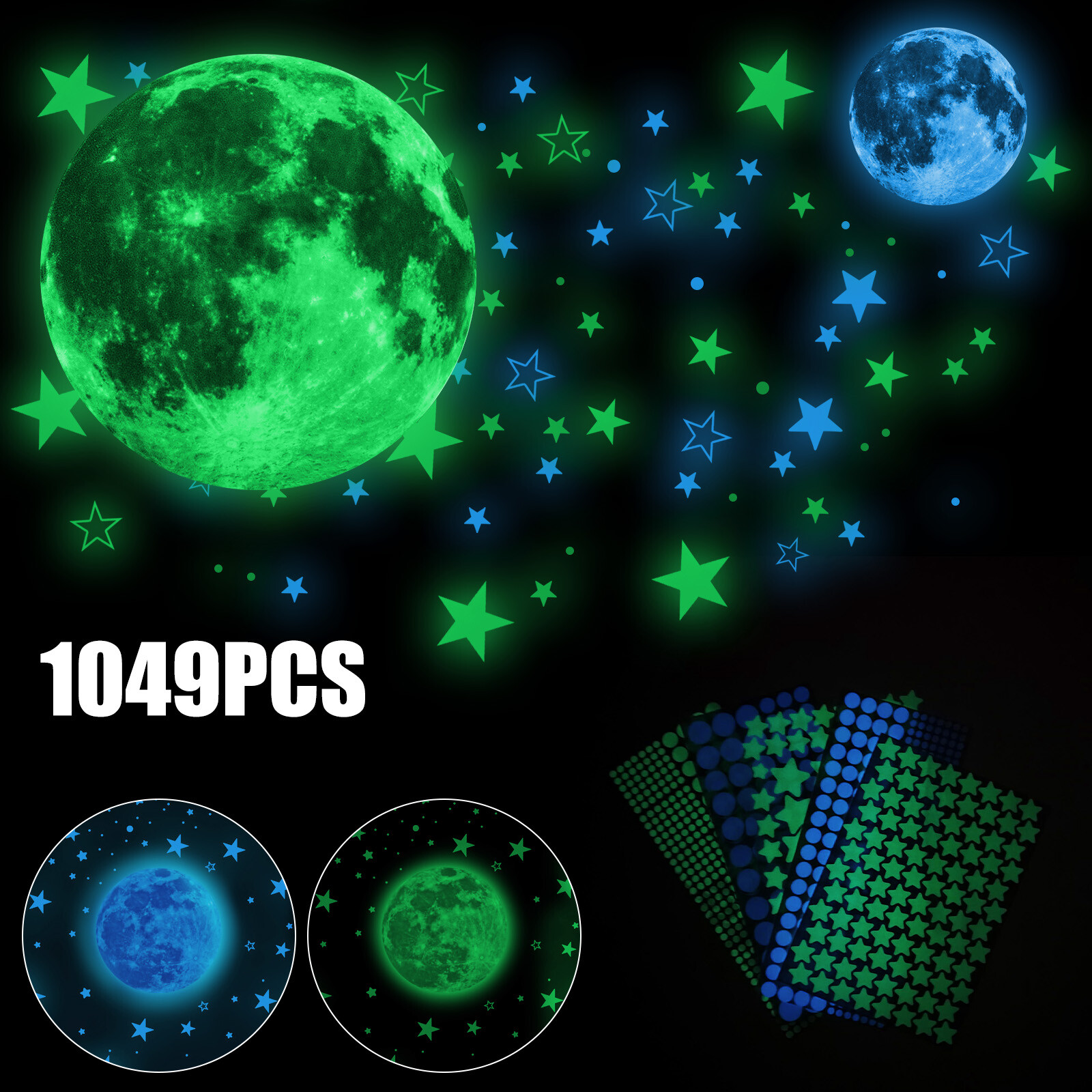 3D Glow In The Dark Luminous Stars Moon Wall Stickers Space Kid Ceiling Decor US