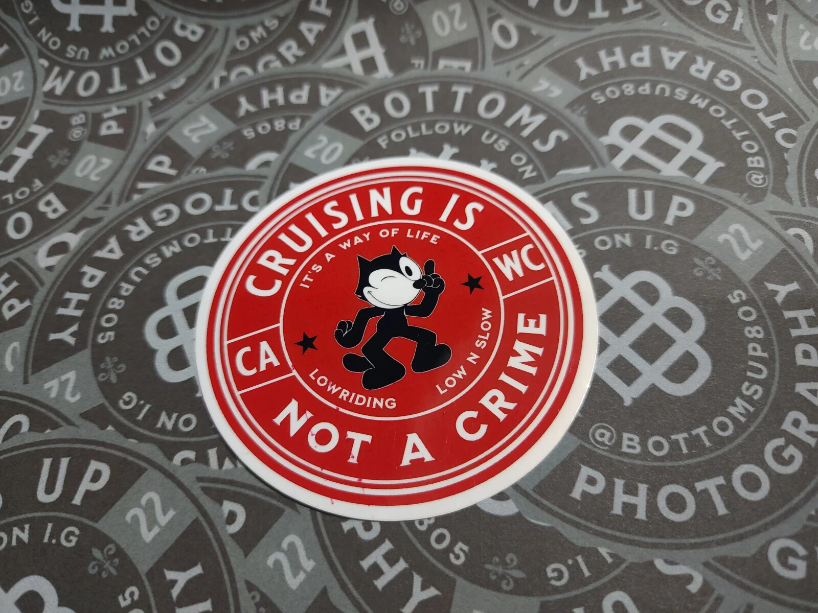 Cruising is not a Crime 3" Circle Felix the Cat