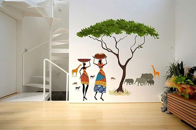 Wall Sticker Artistic Tribal Ladies With Animal Nature Home & Room Décor