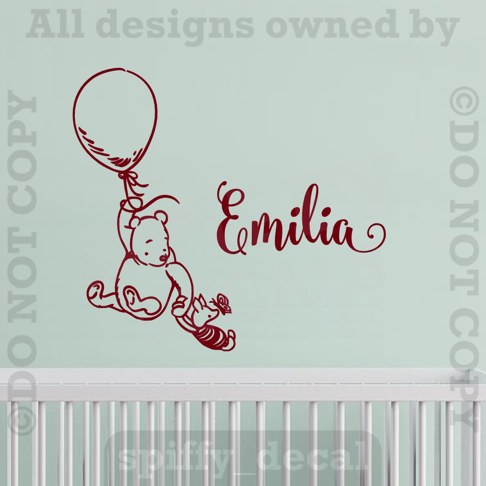 Personalized Name Classic Pooh Balloon Quote Vinyl Wall Decal Decor Sticker