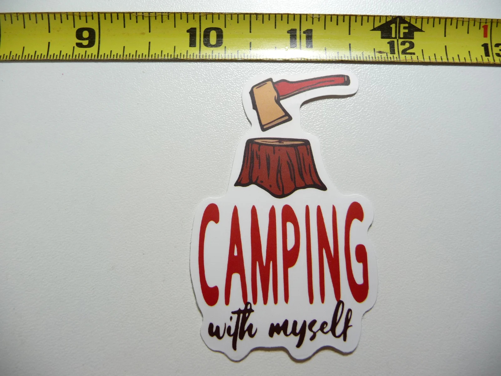 AX AXE CAMPING MYSELF ALONE CAMP HIKE HIKING SMALL STICKER DECAL OUTDOORS NATURE