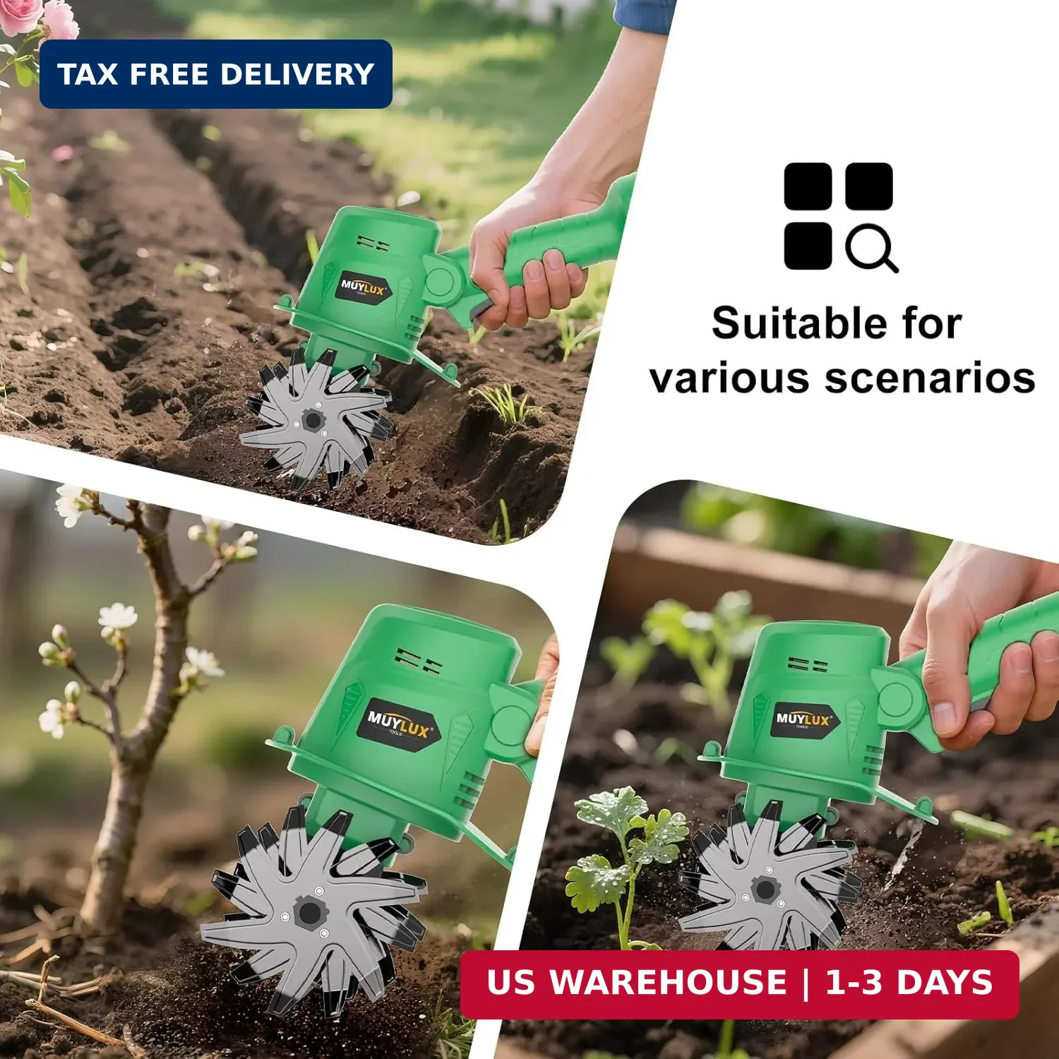 20V Cordless Tiller Cultivator 2x 2.0Ah Batteries Electric Garden Rototiller Kit