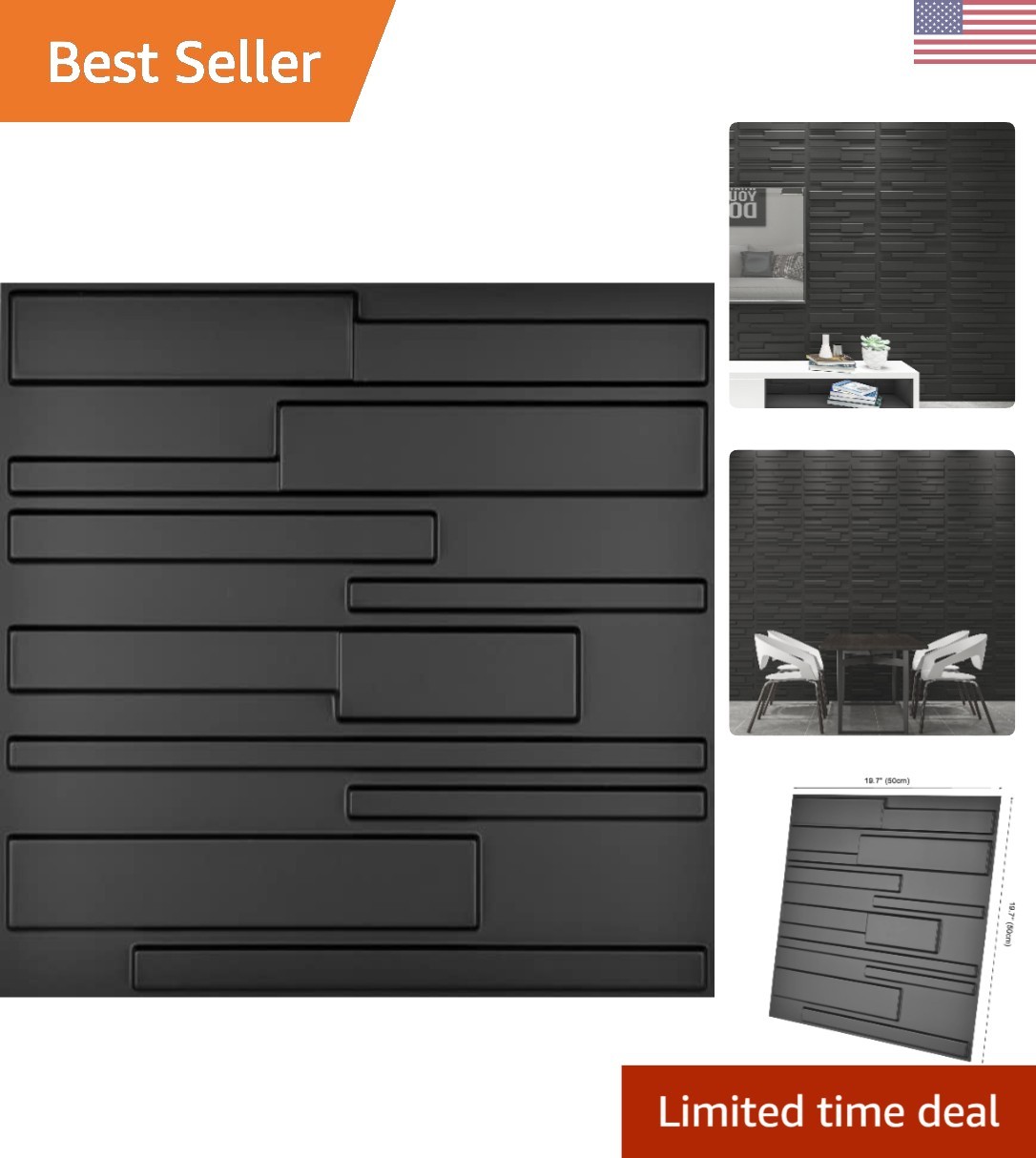Pack of 12 3D PVC Wall Panels – Lightweight Black Rectangles