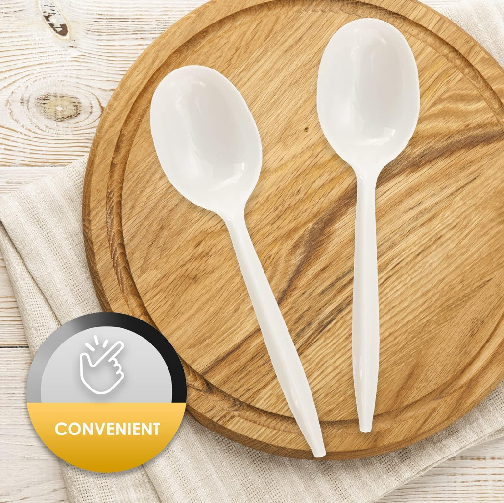 Bulk Disposable Plastic White Single Use Soup Spoons For Restaurants,Delis,Event