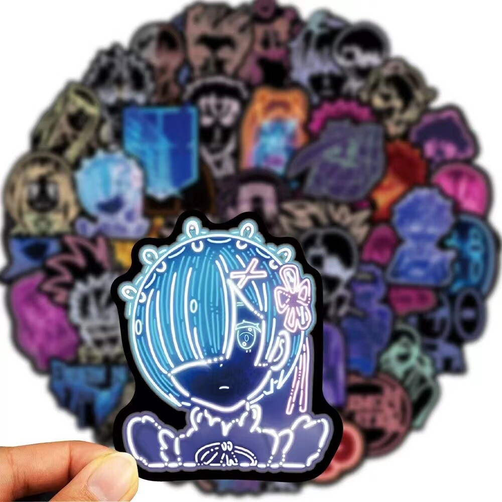 50Pcs Vinyl Anime Neon Stickers Pack Bomb Laptop Guitar Water Bottle Decals Lot