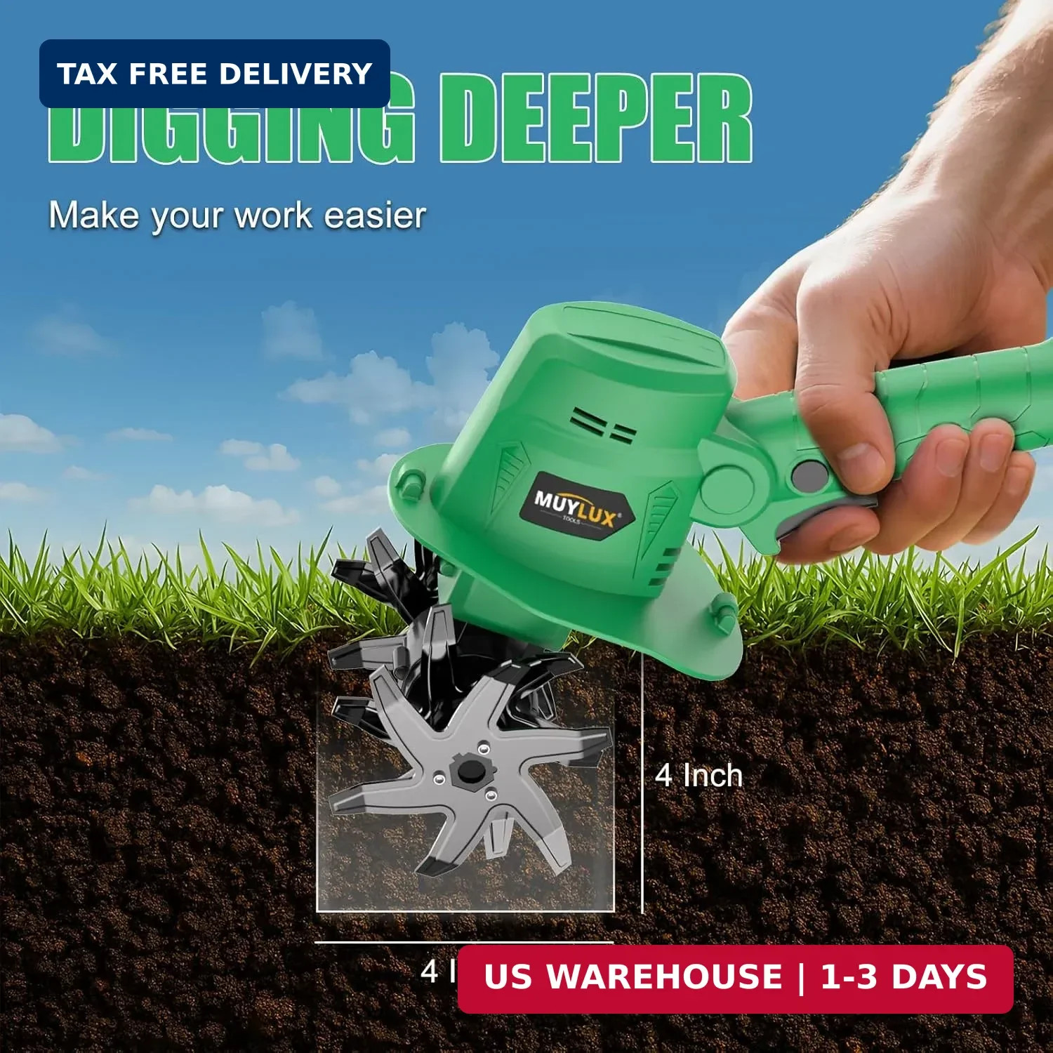 20V Cordless Tiller Cultivator 2x 2.0Ah Batteries Electric Garden Rototiller Kit