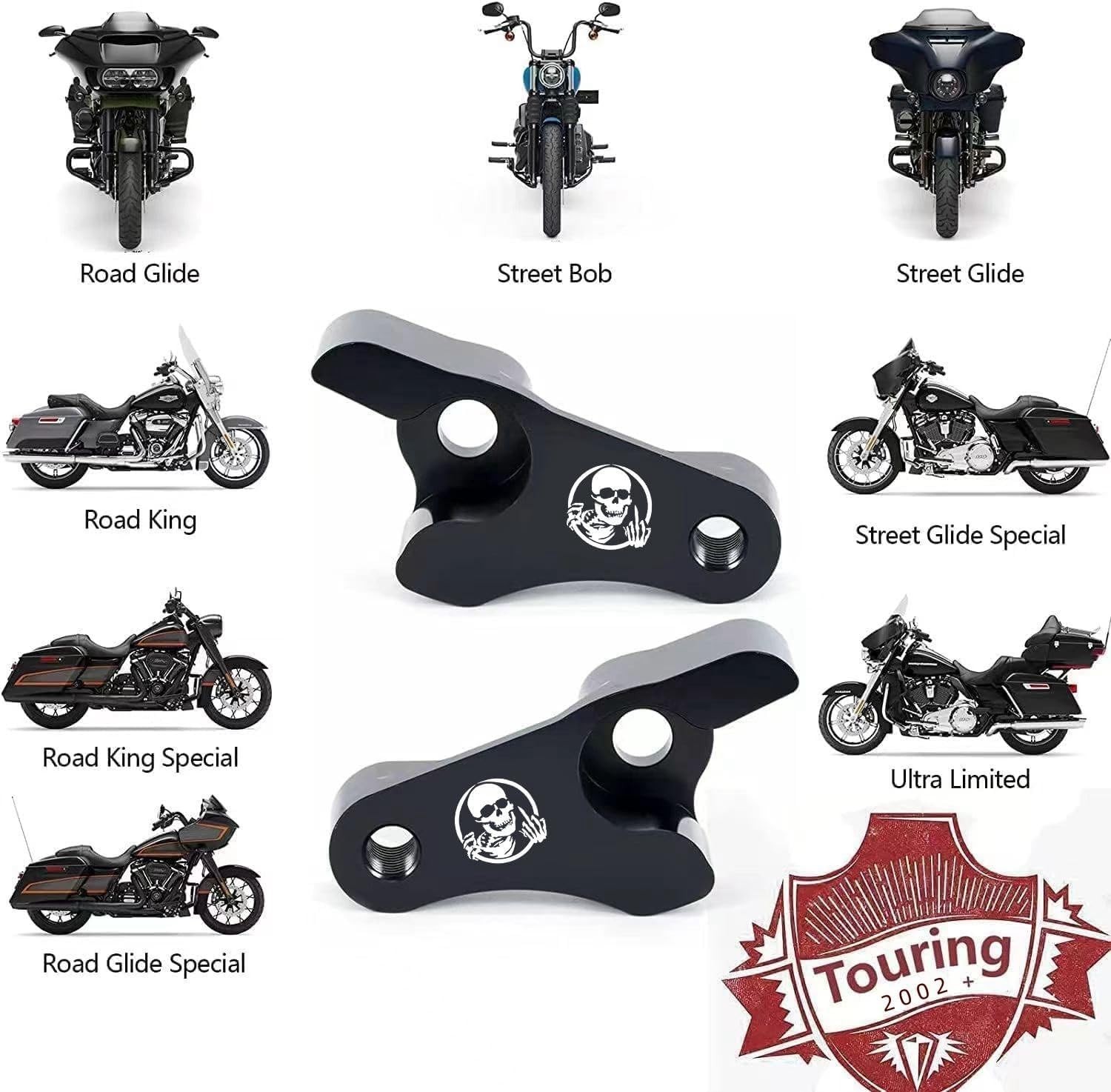 Black 2" Lowering Blocks for Harley Touring Street Glide 2002-2025