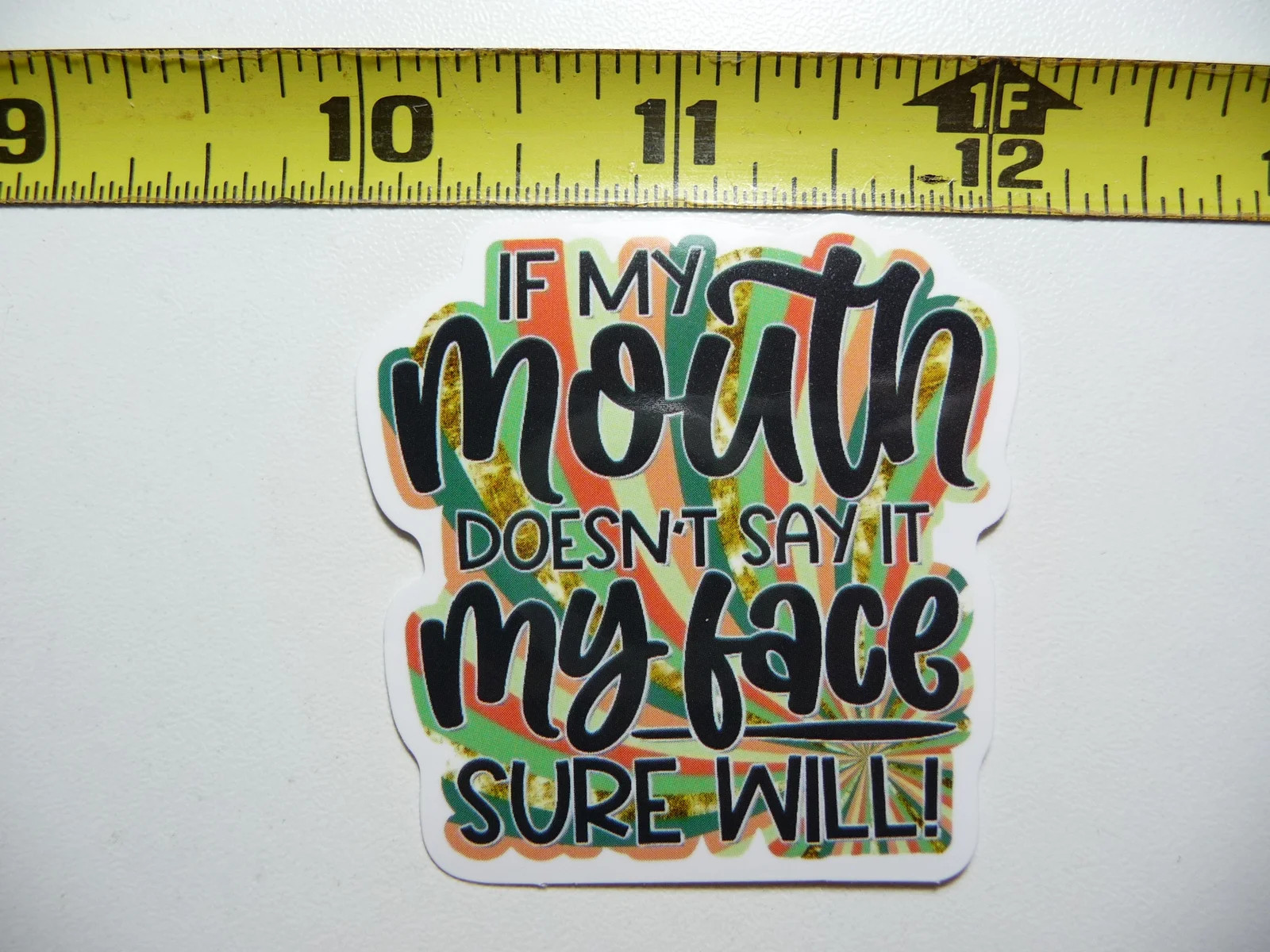 MOUTH DOESN'T SAY IT MY FACE WILL SMALL STICKER DECAL FUNNY SAYING SARCASTIC
