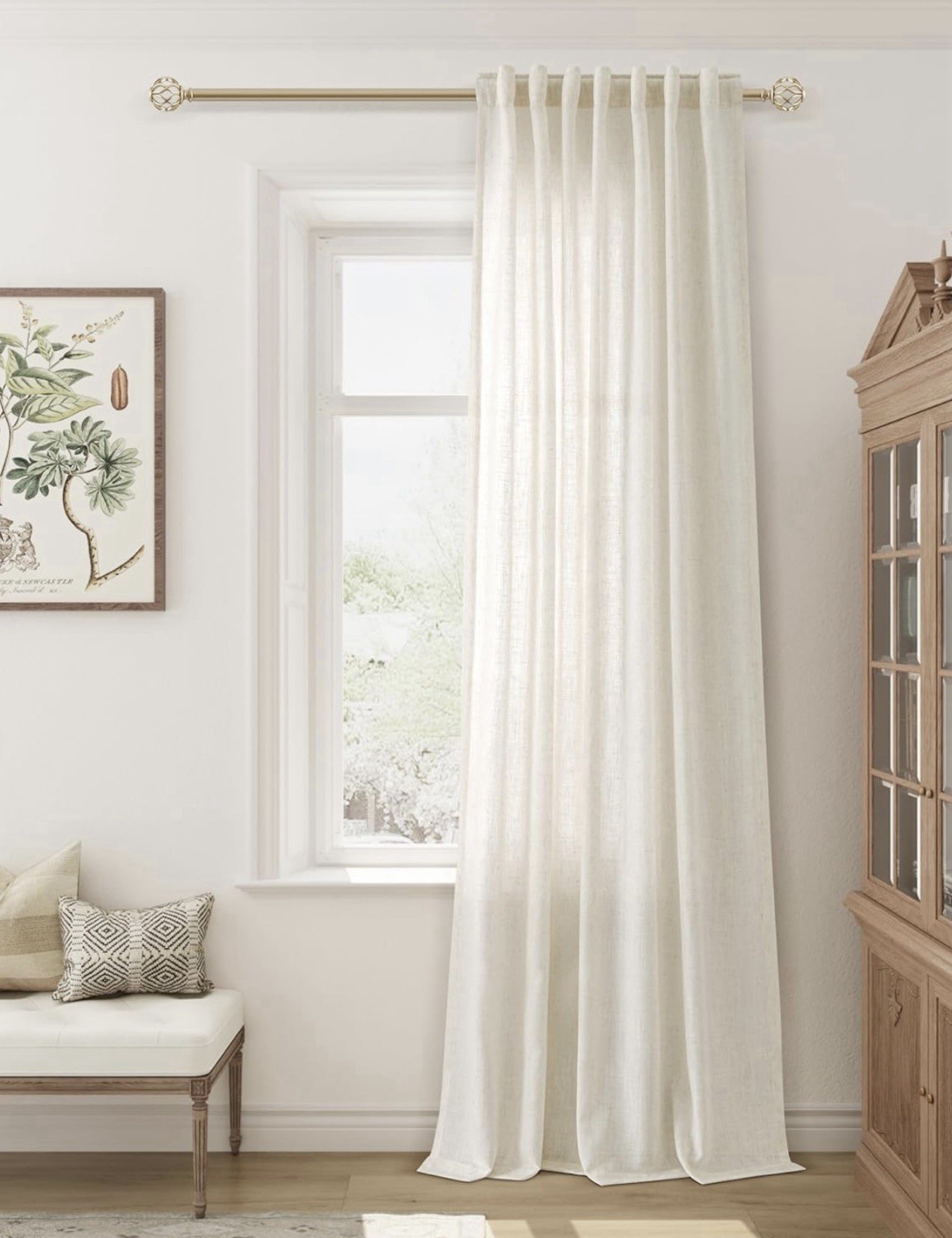 Guken Natural Cream Linen Curtains 120 inches Long for Living Room Bedroom 1 …