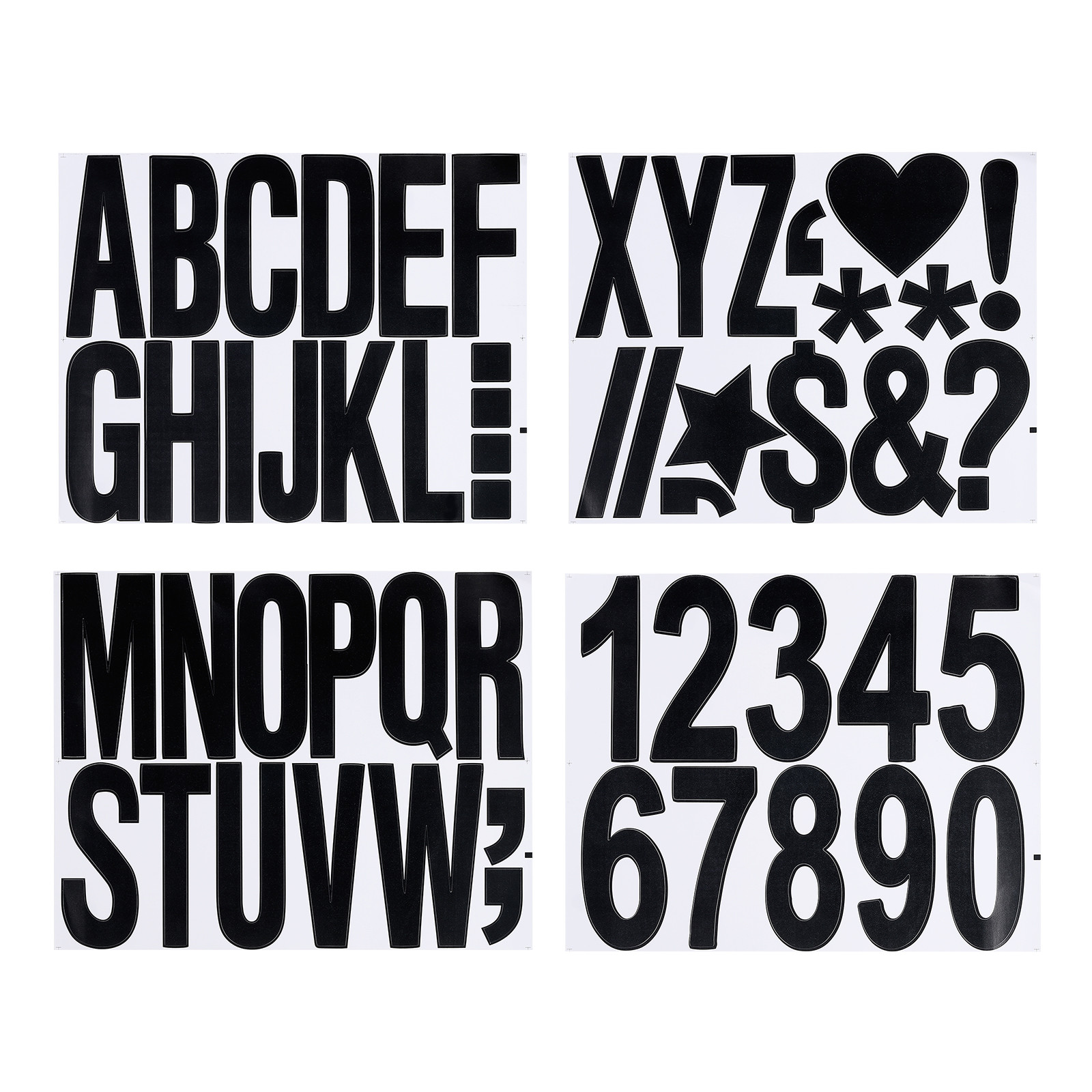 Letters Numbers Kit 4 Inch, 8 Sheet Self-Adhesive Alphabet Number Sticker, Black