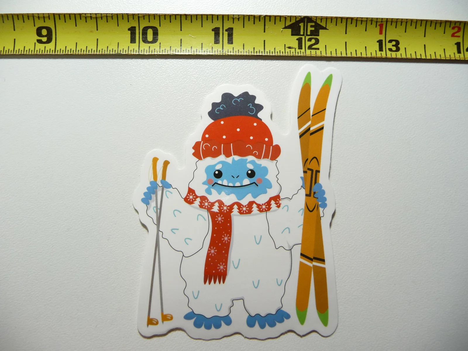 WINTER SPORTS CARTOON YETI SKIING SKIS SMALL STICKER DECAL RESORT PLAY FUN SNOW