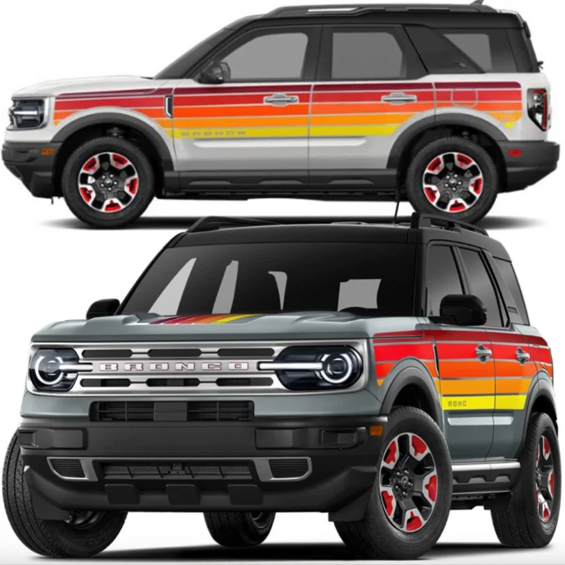 Aftermarket Retro Sunset Stripe Decal Kit for Ford Bronco Sport | Hood & Waist L