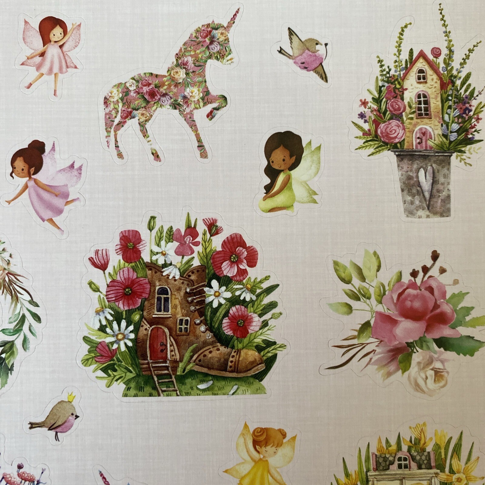 Kid Fairies Flowers Butterflies Unicorn Fantasy Flower Shop Teapot Stickers New