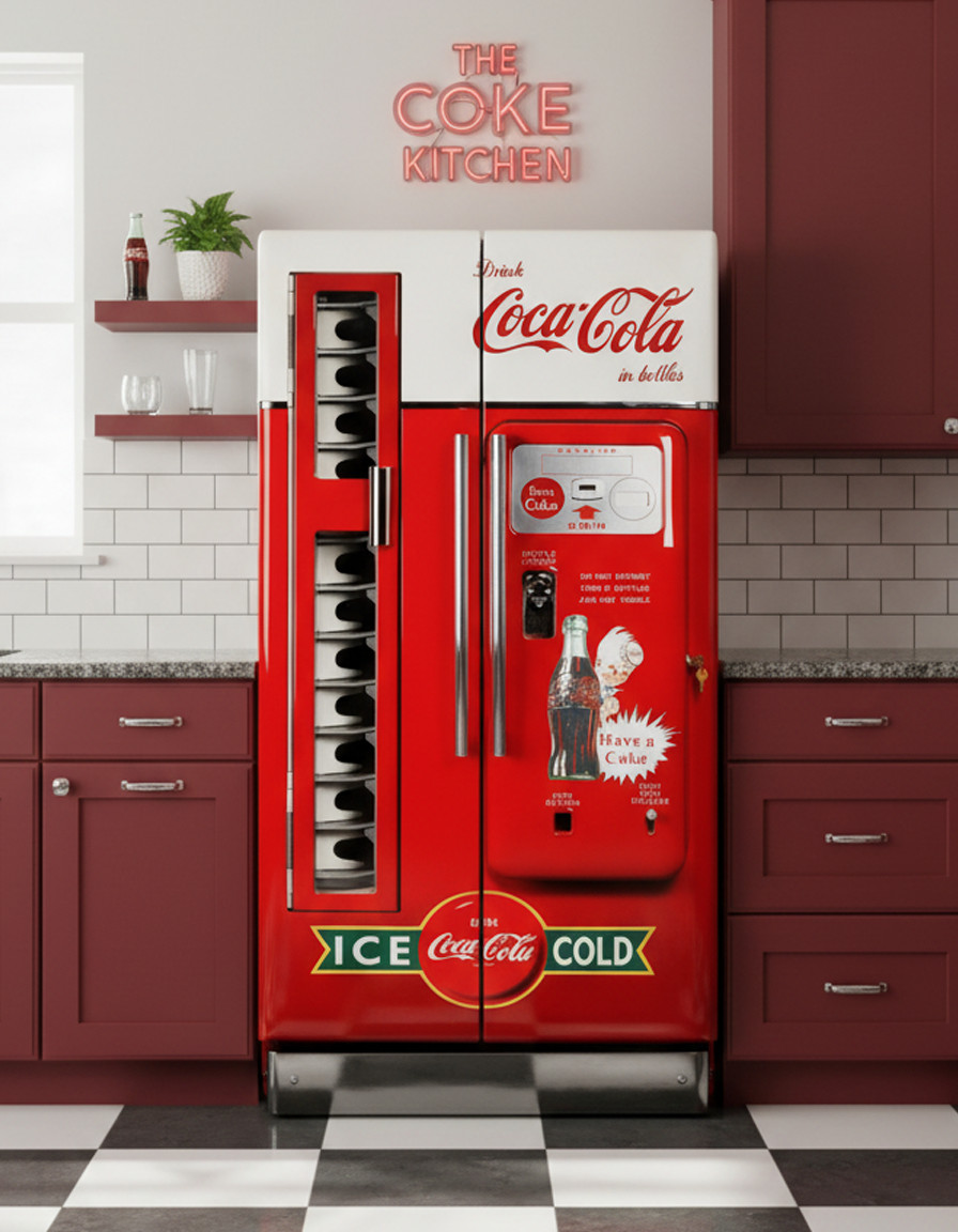 Retro Coca-Cola Vending Machine Refrigerator Wrap Decal for Side-by-Side Fridges