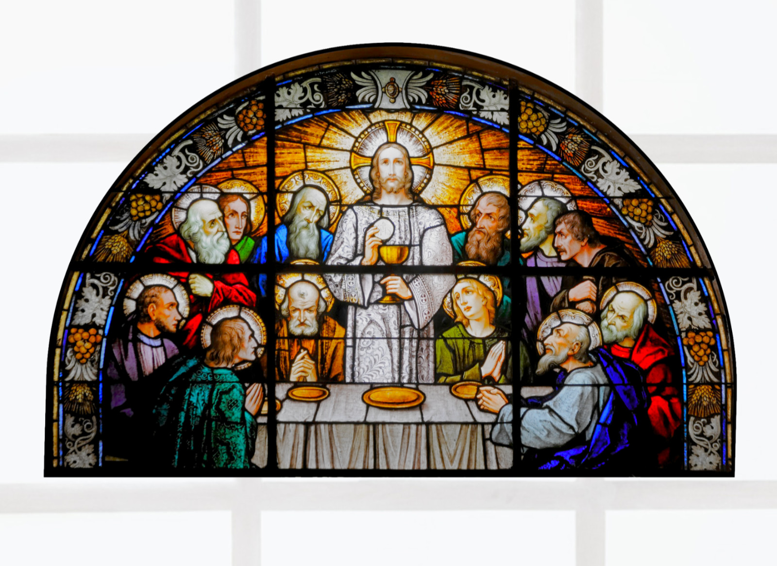Jesus, The Last Supper Faux Stained-Glass WINDOW CLING Size 10.6" Vinyl Arch
