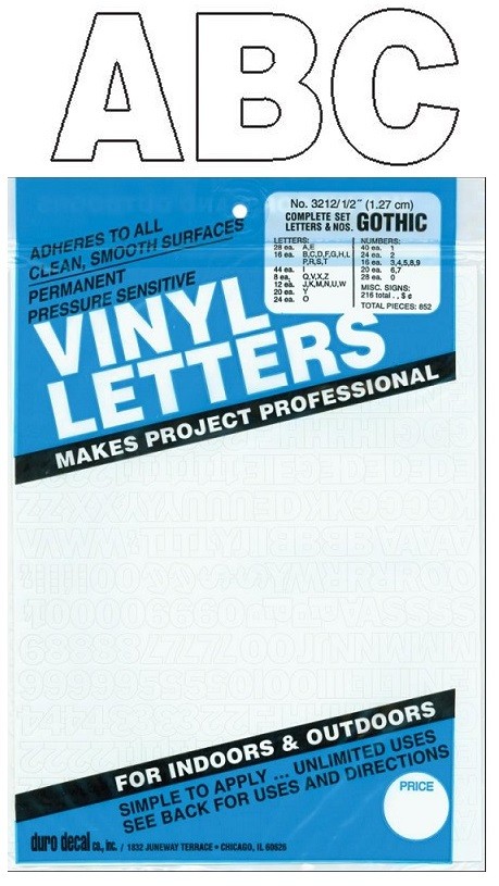 Permanent Adhesive Vinyl Letters & Numbers 1/2" GOTHIC WHITE ""SHIPS TODAY""