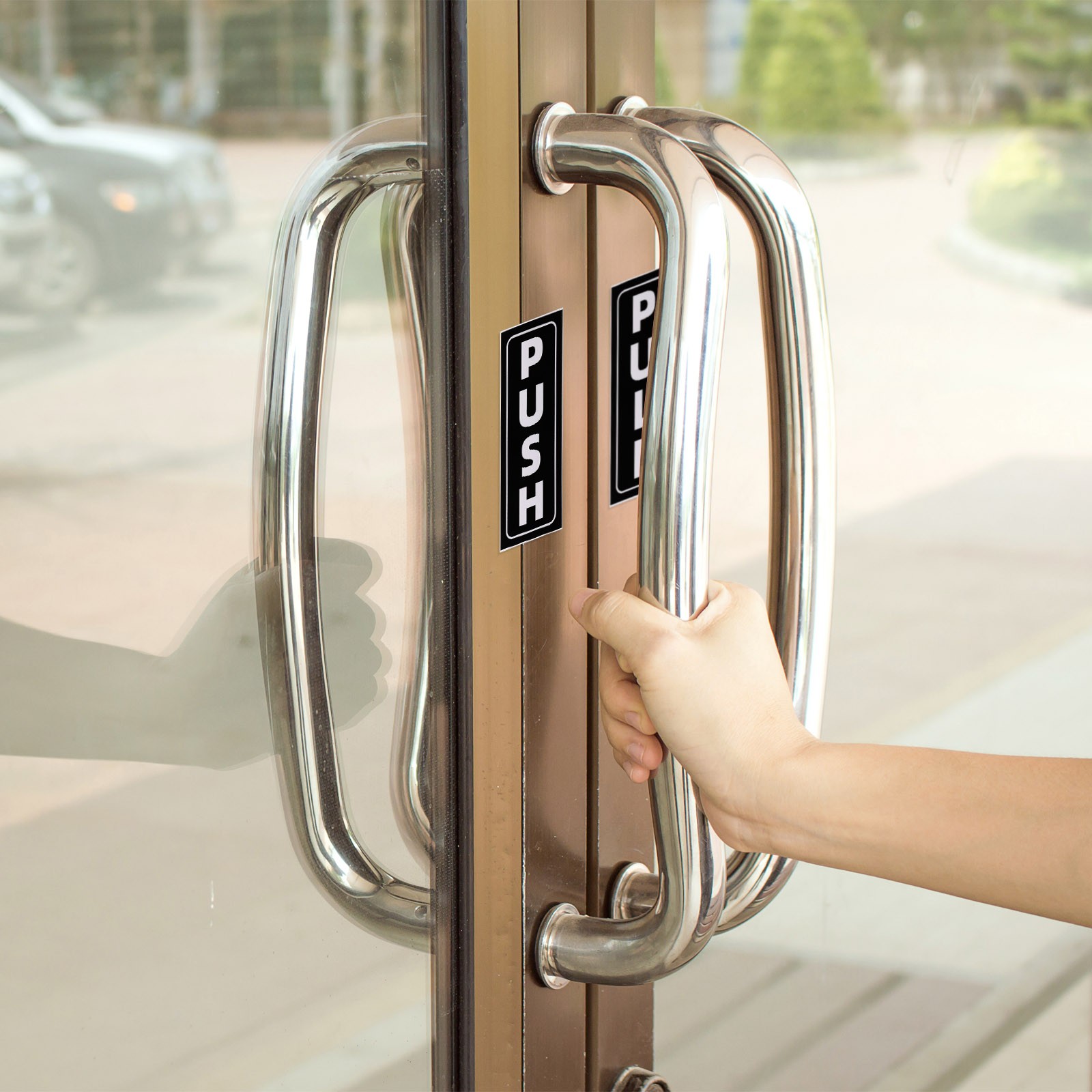 1Set Push Pull Door Sign 2"x5" Adhesive Vertical Pull Push Sticker Silver
