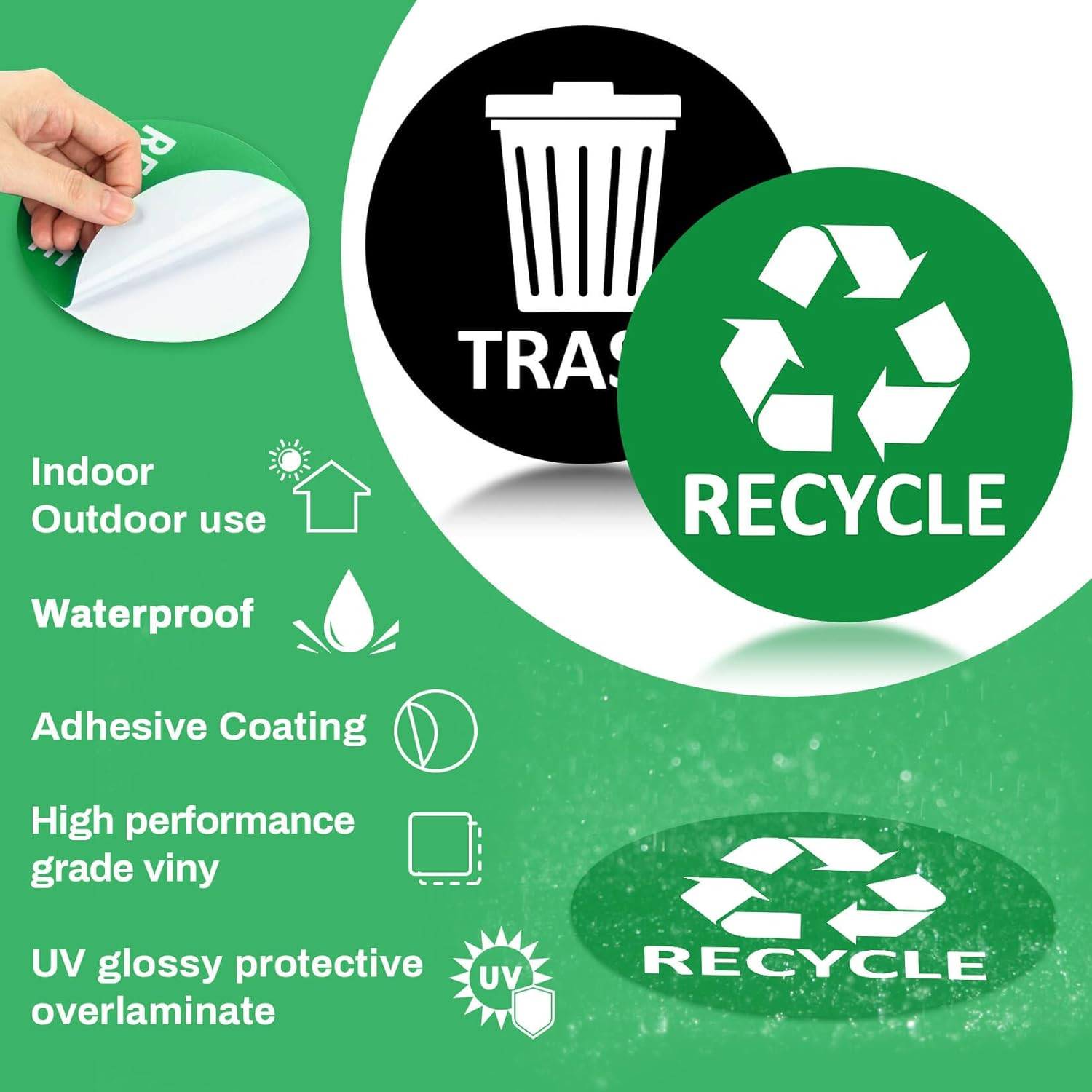 3 Pcs Trash and Recycling Stickers for Home, Office, and Commercial Use