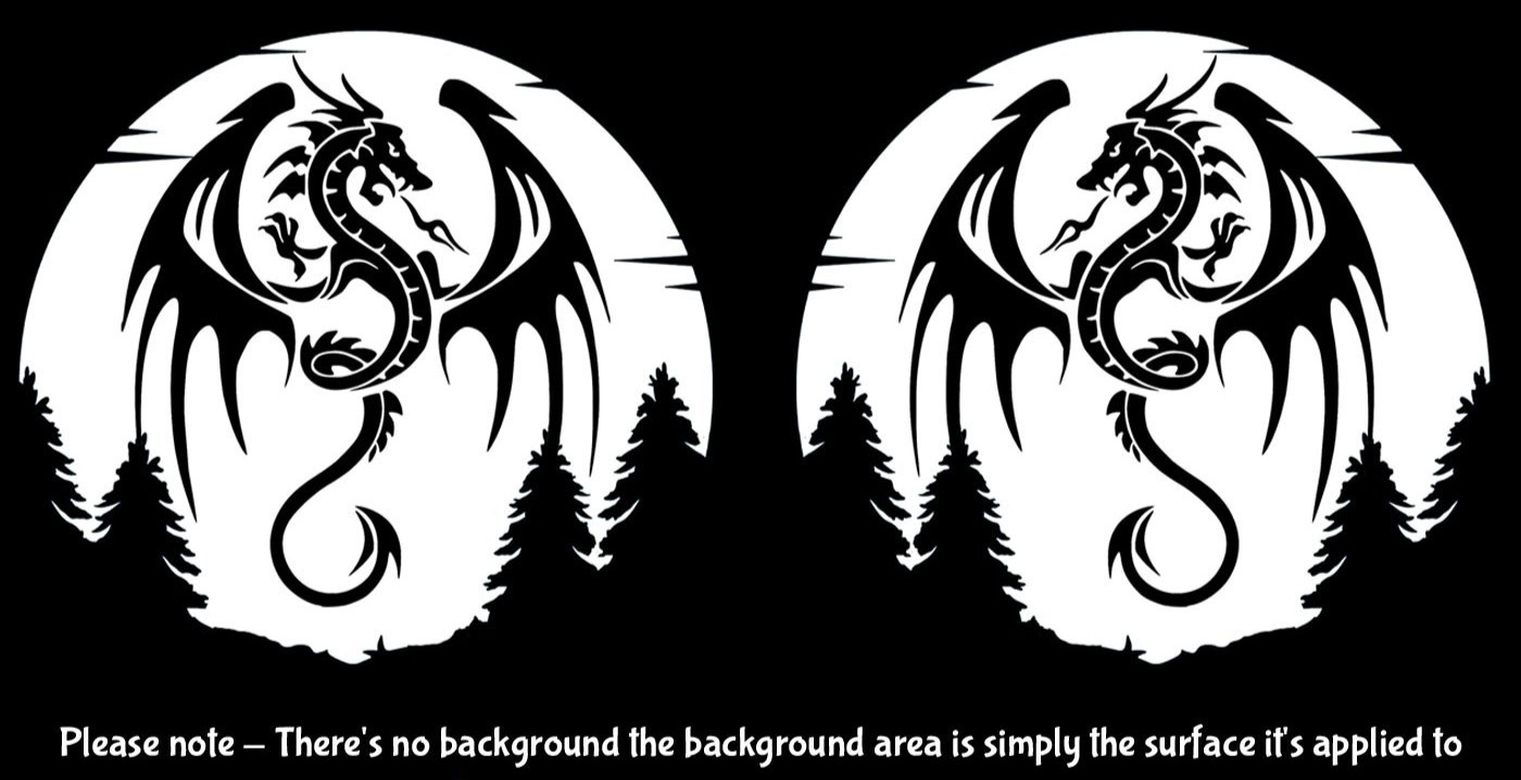 Tribal Dragon Flying Moon Forest 2 Pk 5" Vinyl Decals Window Any Flat Surface