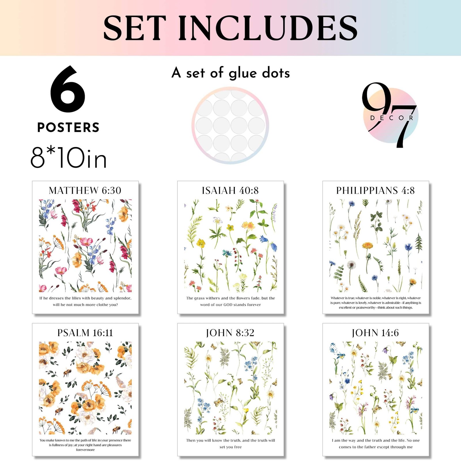 97 Decor Floral Christian Wall Art Prints – Floral Bible Verse Poster, Flower…