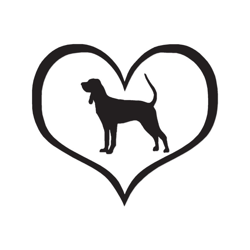 Black Tan Coonhound Dog Heart – Decal – Multiple Color & Sizes – ebn1427