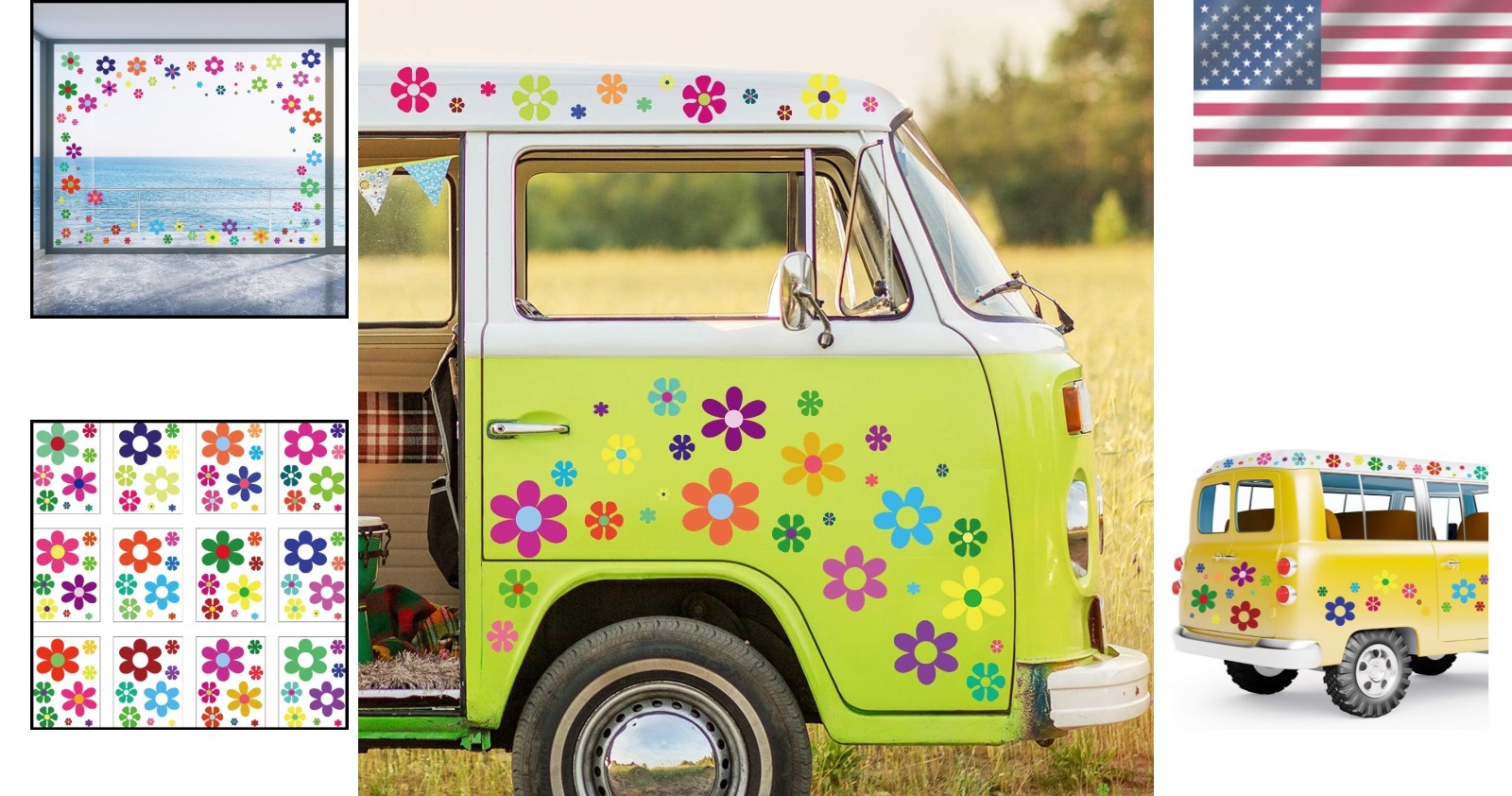 12 Sheets Flower Car Decals Daisy Stickers Flower Car Sticker Self Adhesive Viny