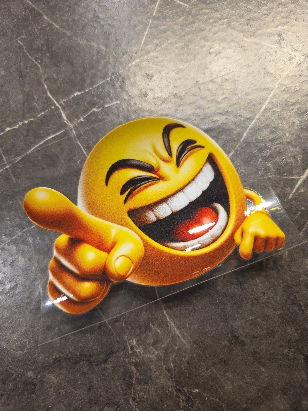 Laughing At You Smiley Face Emoji UVDTF Raised Decal Sticker Waterproof Color