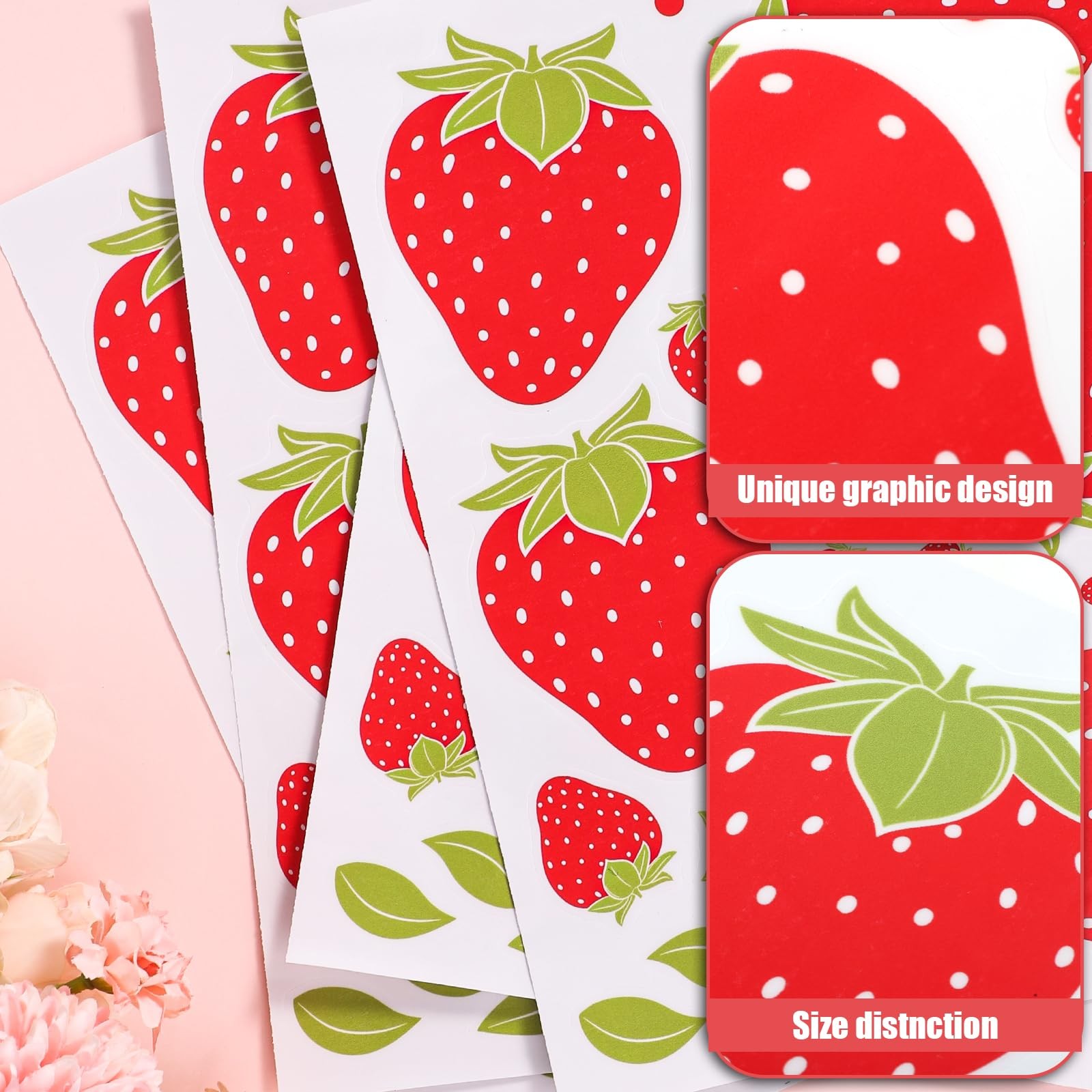4 Sheets 92pcs Strawberry Wall Decals Removable Cute Fruit Stickers Waterproof