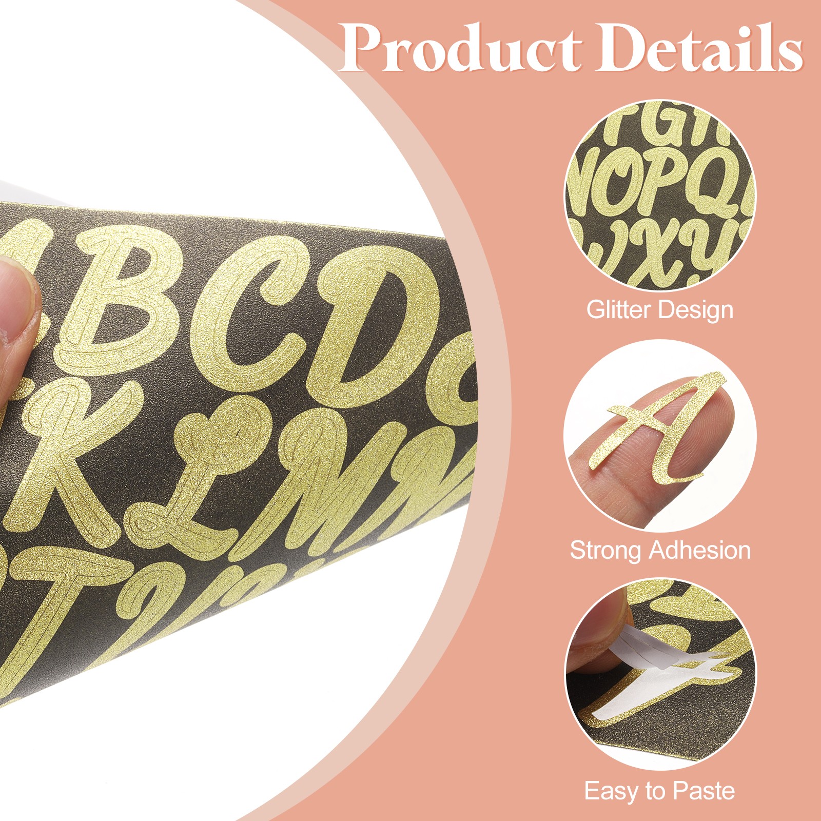 760Pcs 10Sheets Glitter Letter Stickers Self-Adhesive Alphabet Sticker Gold