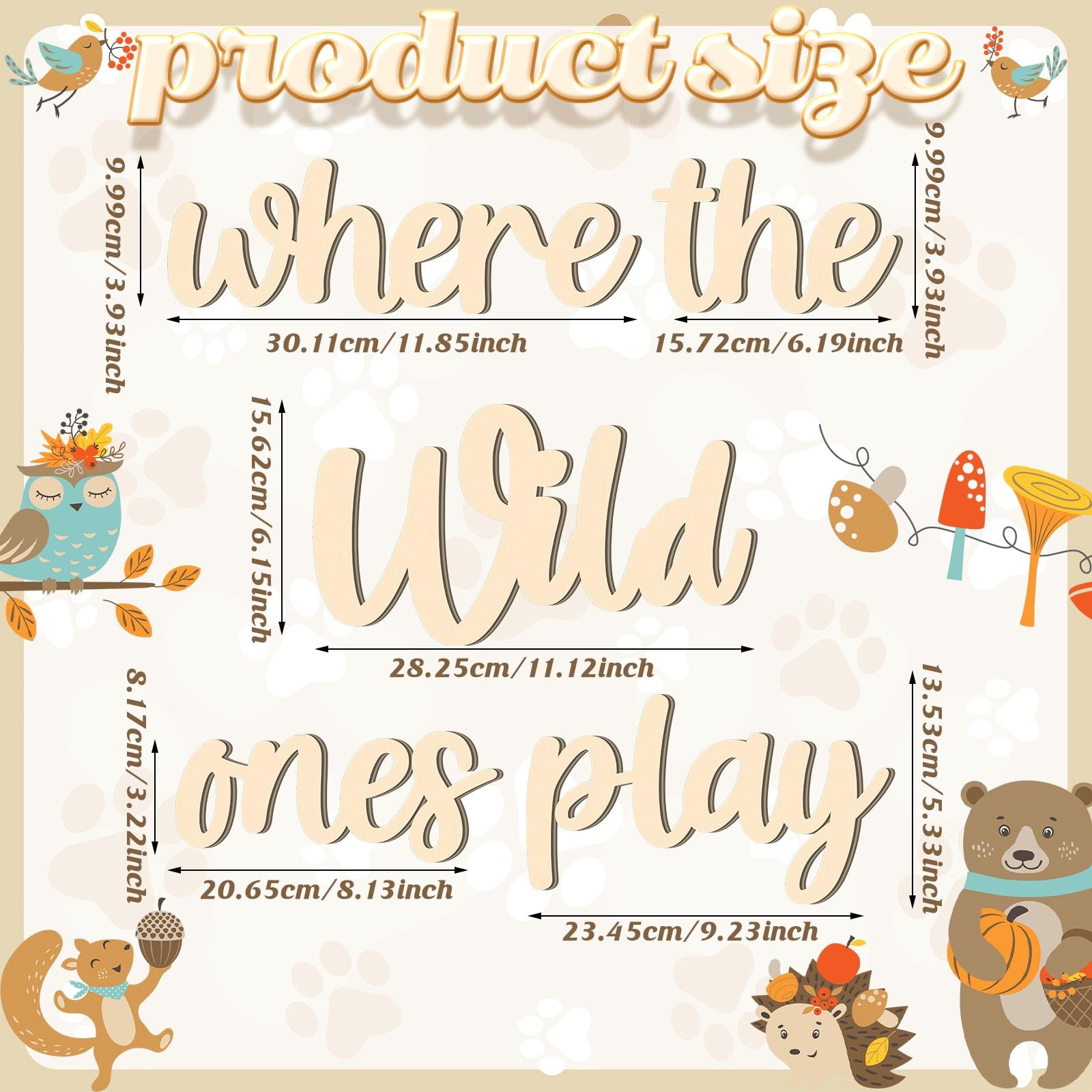 5 Pcs Playroom Wall Decor 15.4" x 18" 3D Where The Wild Ones Play Nursery Sig…