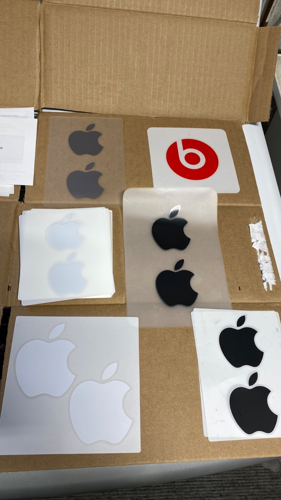Lot of 48 Apple Logo Sticker Sheets White, Silver & Black – See Pictures