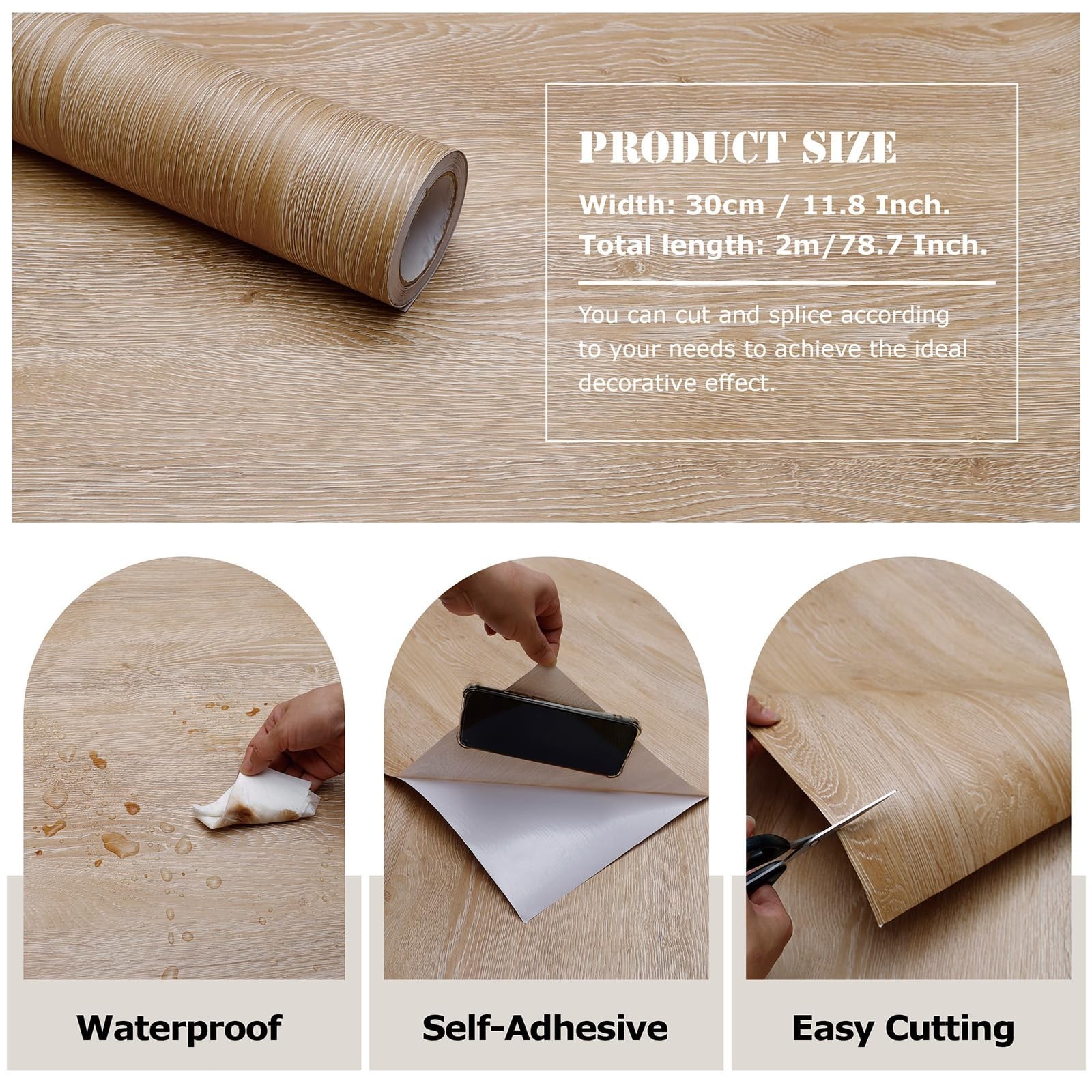 Textured Contact Paper, Natural Oak Wood, Waterproof For Drawers Furniture,Brown