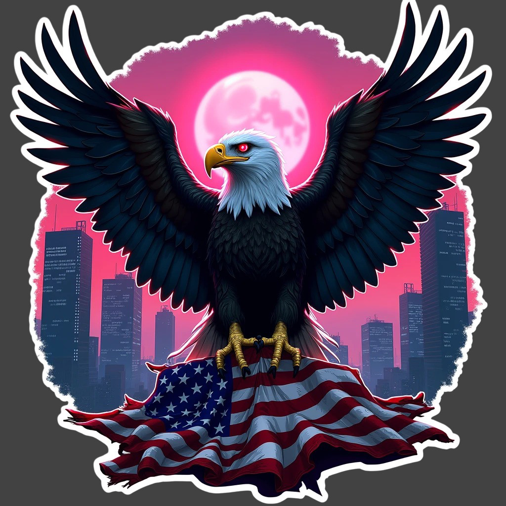 Patriotic Eagle Sticker Vinyl Decal USA Flag Moon City American Freedom Art