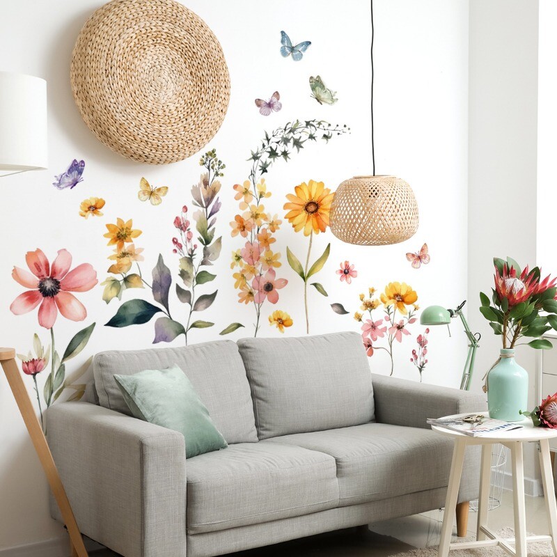 PVC Decorative Wall Stickers Flowers Plants Butterflies