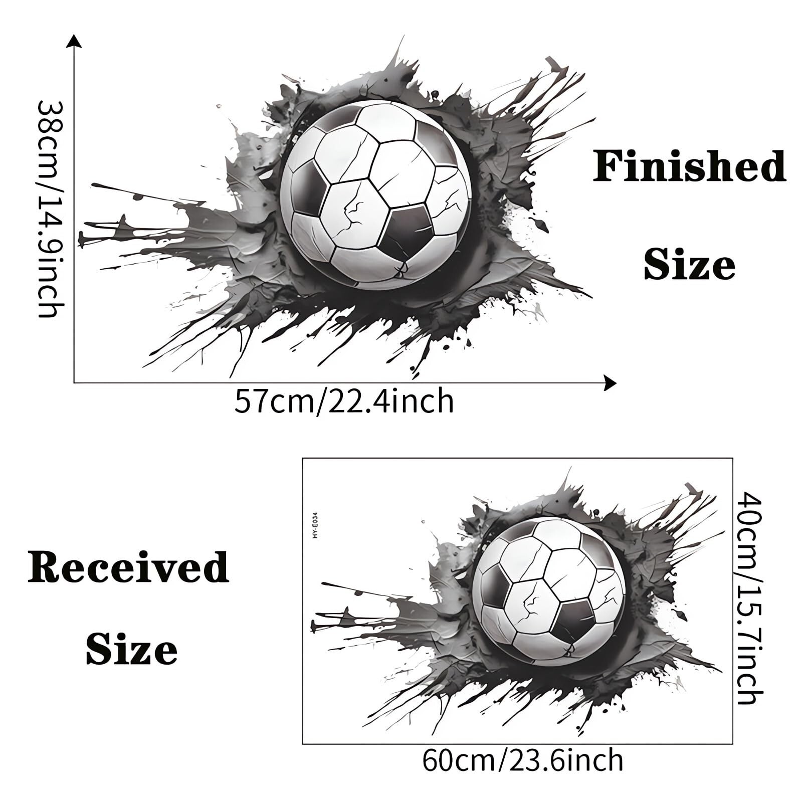 Broken Wall Soccer Ball Wall Stickers, sacinora 3D Sport Wall Decals Removabl…