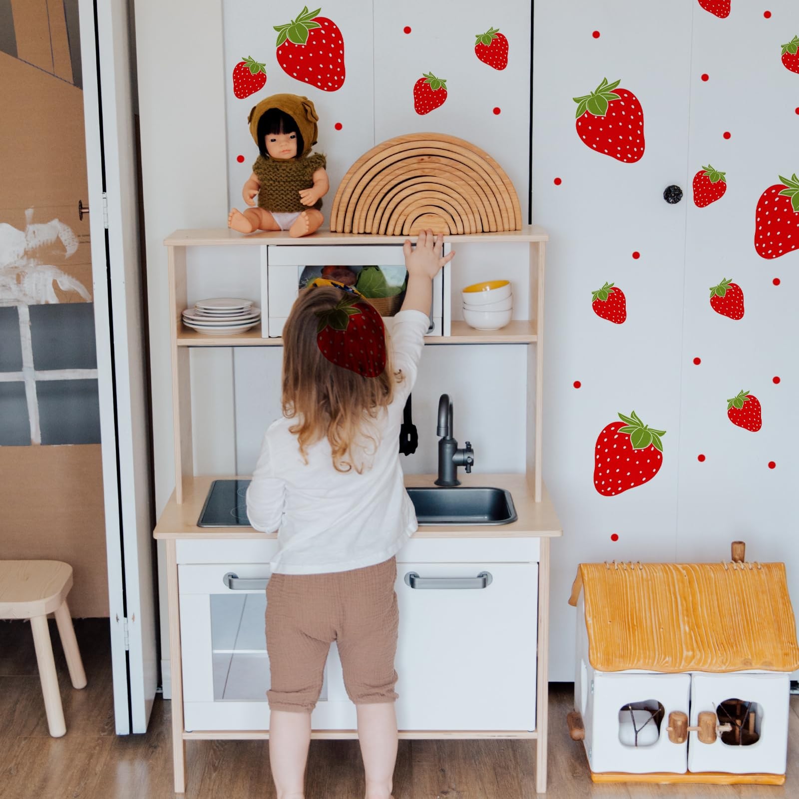 4 Sheets 92pcs Strawberry Wall Decals Removable Cute Fruit Stickers Waterproof